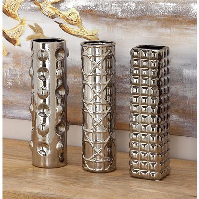 Silver Ceramic Shiny Metallic Glam Vase Trio (Set of 3)