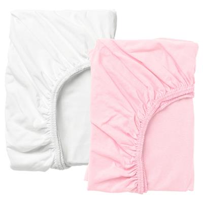 LEN crib fitted sheet, white/pink, 70x131 cm (28x52) - IKEA CA