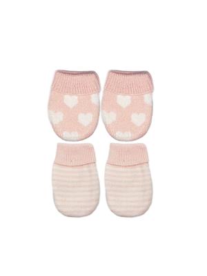 NYGB Knit Heart and Stripe Scratch Mitten 2 Pack Newborn - Petal Pink