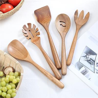 Wooden Spoon for Cooking Utensils, Thick Round Handle Wood Kitchenware Tool Set, 12 Wooden Spoons for Utensil, Kitchen Serving Spatulas Corner Spoon