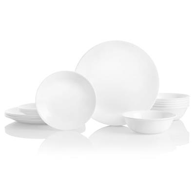 Corelle Vitrelle 18-Piece Service for 6 Dinnerware Set, Triple Layer Glass and Chip Resistant, Lightweight Round Plates and Bowls Set, Winter Frost Wh