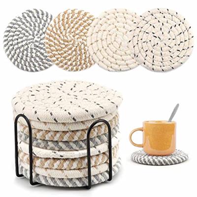 MeltsetM Coasters for Drinks Absorbent Woven Coaster Set with Holder Farmhouse Cute Cloth Fabric Cup Coasters for Coffee Table Office Desk, Handmade B