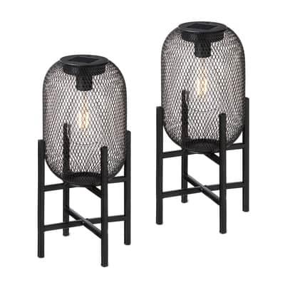 Glitzhome® 14.25 Metal Mesh Black Solar Powered Lantern with Stand, 2ct. | Michaels