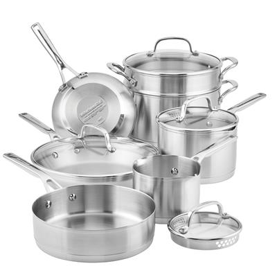 KitchenAid 3-Ply Base Stainless Steel Cookware Induction Pots and Pans Set, 11-Piece, Brushed Stainl
