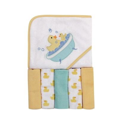 Luvable Friends Baby Unisex Hooded Towel With Five Washcloths, Bathtime Duck, One Size : Target