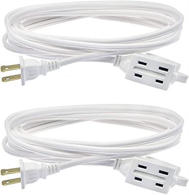 Clear Power 2-Pack 12 ft 3 Outlet Indoor Extension Cord 16/2 SPT-2, 2 Prong Polarized Plug, Safety Plug Cap Included, Perfect for Homes, Kitchens and