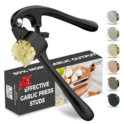 Premium Garlic Press, Professional Garlic Mincer, Easy to Squeeze and Clean, Rust Proof & Dishwasher Safe, Efficient Ginger Crusher - Black