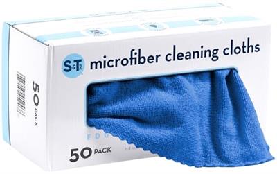 S&T INC. 50 Pack 11.8 x 11.8 Microfiber Cleaning Cloth with Box, Bulk Microfiber Towel for Home, Reusable and Lint Free Cloth Towels for Car, Blue