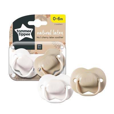 Tommee Tippee Cherry Shaped Latex Soother - 0-6 Months - 2 Pack- White & Beige | Soothers | Baby Bun