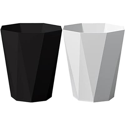 WEECRON Small Bathroom Trash Can Waste Basket Garbage Can Plastic Diamond Shape 2.6 Gallon (2 Pack, Black White)