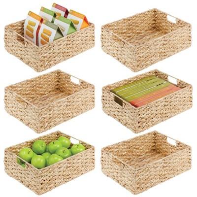 Mdesign Hyacinth Braided Woven Pantry Bin Basket, Handles, 6 Pack - 16 X 12 X 6, Natural : Target