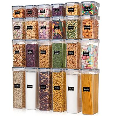 Vtopmart Airtight Food Storage Containers with Lids, 24 pcs Plastic Kitchen and Pantry Organization Canisters for Cereal, Dry Food, Flour and Sugar, B