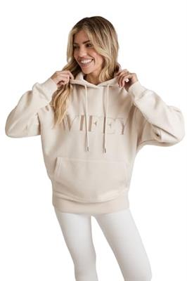 Six Stories Wifey Embroidered Hoodie in Champagne, Cute & Comfy Oversized Pullover Loungewear Ideal as Anniversary, Wedding or Birthday Gift, Ultimate