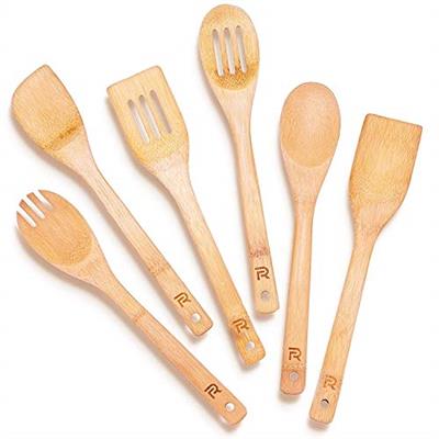 Riveira Bamboo Wooden Spoons for Cooking 6-Piece, Apartment Essentials Wood Spatula Spoon Nonstick Kitchen Utensil Set Premium Quality Housewarming Gi