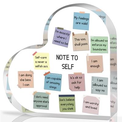 Note to Self Motivational Decor - Office Acrylic Heart Gift Therapy Mental Health Print Decorations for School Counseling Office Therapy Desktop Art D