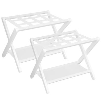 Heybly Luggage Rack, Pack of 2, Folding Suitcase Stand with Storage Shelf, Heavy-Duty Luggage Holder for Guest Room Bedroom Hotel, Holds up to 141 lb,