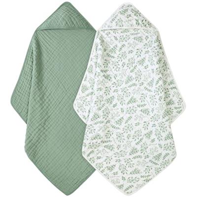 FIEMOL Baby Bath Towels, 100% Muslin Cotton Hooded Baby Towels for Newborn, 2 Pack Baby Towels with Hood for Infant Toddler and Kids, Large 32x32Inch,