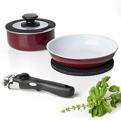 Moss & Stone Aluminum Pots And Pans Set Nonstick, Removable Handle Cookware, Stackable Pots And Pans Set, Dishwasher safe, Induction Pots And Pans, Ca