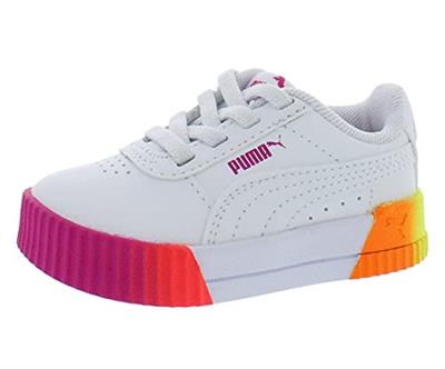 PUMA Carina Neon Fade Ac Baby Girls Shoes Size 9, Color: White/Pink
