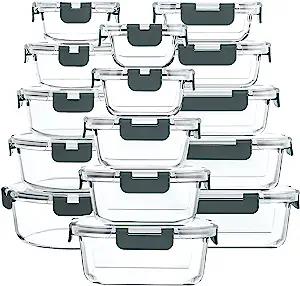 Amazon.com: M MCIRCO 30 Pieces Glass Food Storage Containers with Snap Locking Lids,Glass Meal Prep Containers Set - Airtight Lunch Containers, Microw