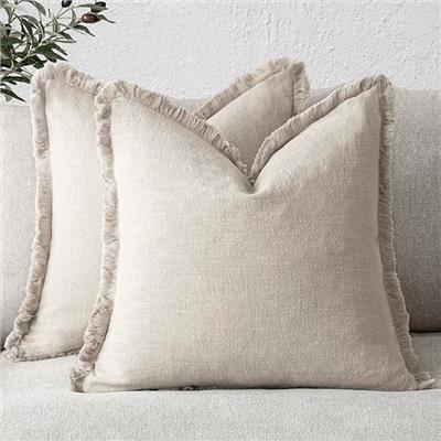 Amazon.com: Foindtower Set of 2 Decorative Linen Fringe Throw Pillow Covers Cozy Boho Farmhouse Cushion Cover with Tassels Soft Accent Pillowcase for