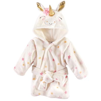 Luvable Friends Baby Girl Plush Bathrobe, Stars Unicorn, 0-9 Months