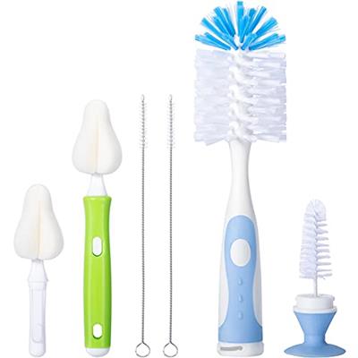 Carebabymore Baby Bottle Brush Set with Nylon Nipple Cleaner, Sponge & Straw Brushes (Blue)