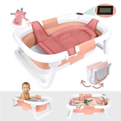 BEBELEH™ Collapsible Baby Bathtub with Thermometer – Bathtub + Baby tub Sling + Newborn Sling – Baby Bathtub Newborn to Toddler 0-24 Months – The Ulti