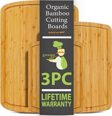 Amazon.com: Organic Bamboo Cutting Board Set of 3 with Lifetime Replacements - Wood Cutting Board Set with Juice Groove - Wooden Chopping board Set fo