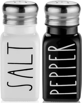 Salt and Pepper Shakers Set by Brighter Barns - Cute Modern Farmhouse Kitchen Decor for Home Restaurants Wedding - Gorgeous Vintage Glass Black White