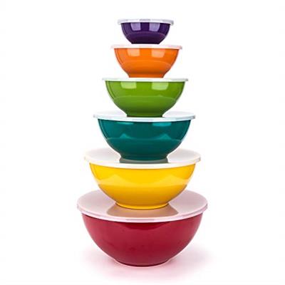 KX-WARE Melamine Mixing Bowls with Lids - 6 Piece Melamine Bowls and 6 Piece Plastic Lids, Multicolor