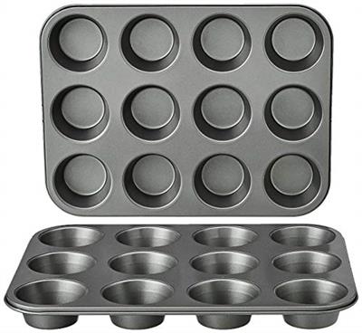 Amazon Basics Nonstick Round Muffin Baking Pan, 12 Cups, Set of 2, Gray, 13.9x10.55x1.22