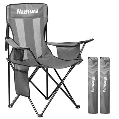 Nazhura 2 Pack Outdoor Camping Chairs Folding/Foldable/Portable with Cooler Pouch, Mesh Backrest and Cup Holder Pocket(Grey, 2 Pack)