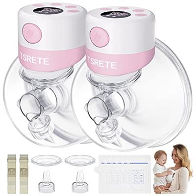 TSRETE Double Wearable Breast Pump, Electric Hands-Free Breast Pumps with 2 Modes, 9 Levels, LCD Display, Memory Function Rechargeable Milk Extractor-
