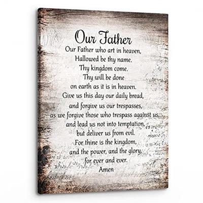 PHAMTE Our Father Prayer Wall Decor,Christian The Lords Prayer Wall Art Decor,Inspirational Quotes Bible Verse Scripture Print Framed Canvas Painting
