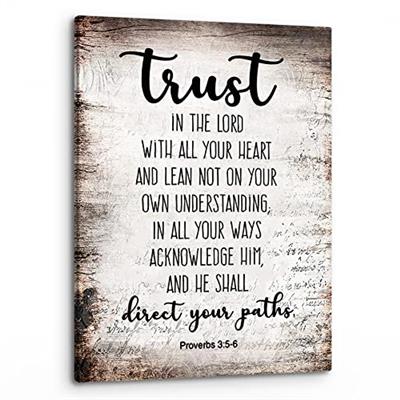 PHAMTE Proverbs 3:5-6 Trust In The Lord With All Your Heart Christian Wall Art, Bible Scripture Wall Decor, Christian Bible Scripture Print Framed Can