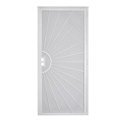US Door and Fence 36 in. x 80 in. Nuevo Dia White Steel Surface Mount Outswing Security Door with Perforated Steel Screen Inlay 8103680W - The Home De