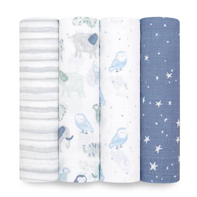 aden   anais Cotton Muslin Swaddles 4 pack Time to Dream Blue