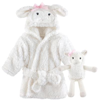 Hudson Baby Infant Girl Plush Bathrobe and Toy Set, Girl Lamb, One Size