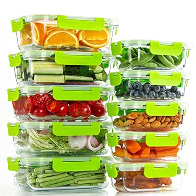 UMEIED 10 Pack Glass Food Storage Containers with Lids Leakproof, Airtight Glass Meal Prep Containers For Lunch, On The Go, Leftover, Dishwasher Safe