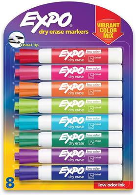 Amazon.com : EXPO Low Odor Dry Erase Markers, Chisel Tip, Assorted Colors, 8 Count : Office Products