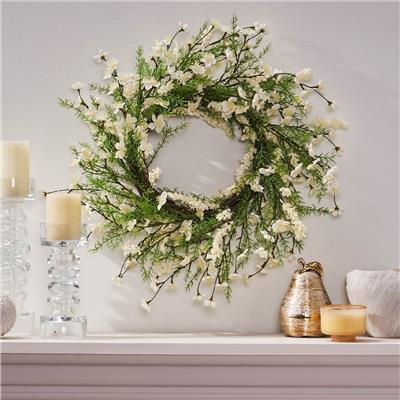 Potvin 30 Plum Blossom Artificial Silk Wreath by Christopher Knight Home - Green   White