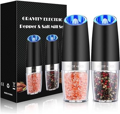 Amazon.com: Gravity Electric Pepper and Salt Grinder Set, Adjustable Coarseness, Battery Powered with LED Light, One Hand Automatic Operation, Stainle