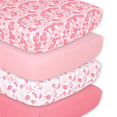 The Peanutshell Fitted Crib Sheets - Pink Floral Punch - 4 pack
