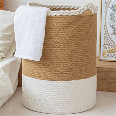 Homlikelan 58L Woven Laundry Basket,Tall Wicker Laundry Basket for Blankets,Clothes,Pillows,Toys,Shoes Large Cotton Laundry Hamper for Bedroom Living