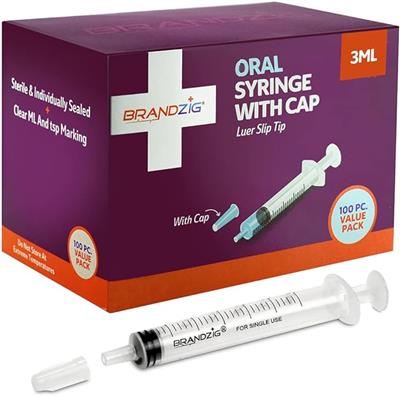 Amazon.com: 3ml Syringe With Cap (100 Pack) | Oral Dispenser Without Needle, Luer Slip Tip | Individually Wrapped Medicine Dropper For Infants & Pets