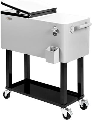 Amazon.com: VINGLI 80 Quart Rolling Cart on Wheels, Portable Bar Drink Cooler, Patio Cooler for Patio Pool Party, Ice Chest with Shelf,Bottle Opener,W