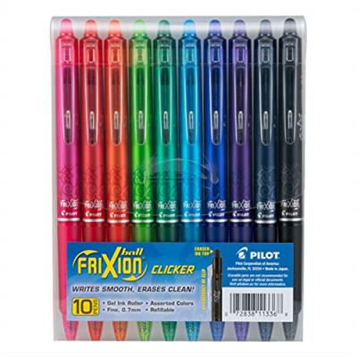 Pilot, FriXion Clicker Erasable Gel Pens, Fine Point 0.7 mm, Pack of 10, Assorted Colors
