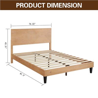 MUSEHOMEINC Mid Century Modern Solid Wood Platform Bed,King Size Bed Frame with Adjustable Height He