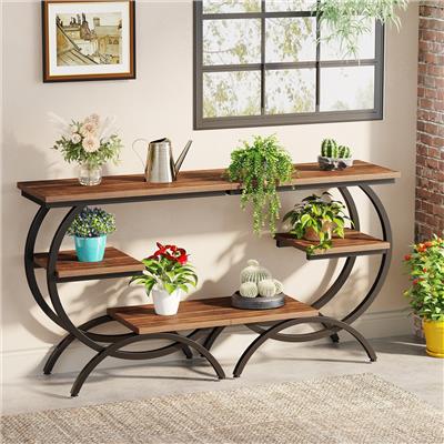 C-Shaped End Table, Industrial 3-Tier Small Side Table for Living Room